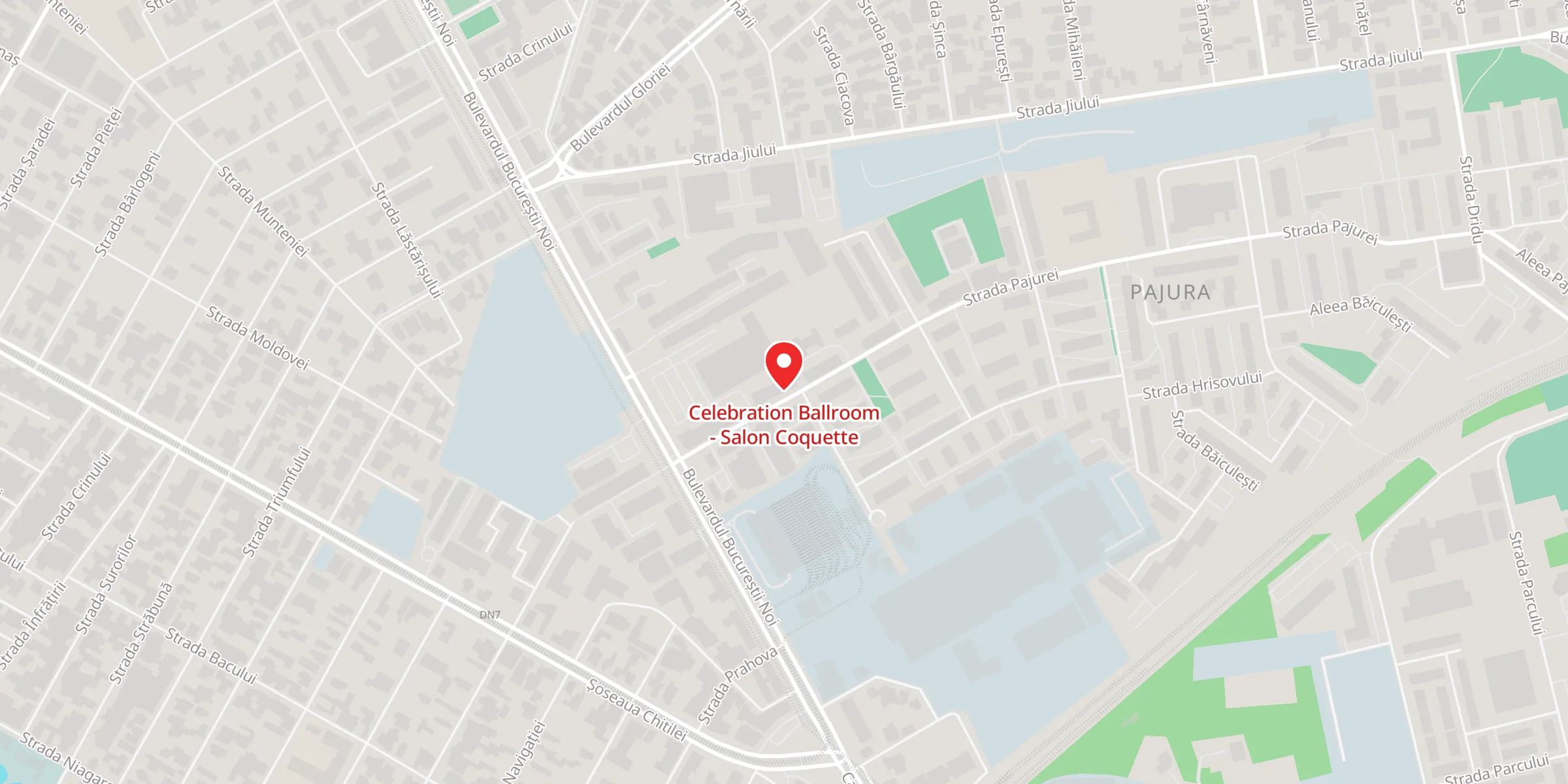 Hartă a locației Celebration Ballroom - Salon Coquette, Strada Pajurei nr. 1, București, Sector 1