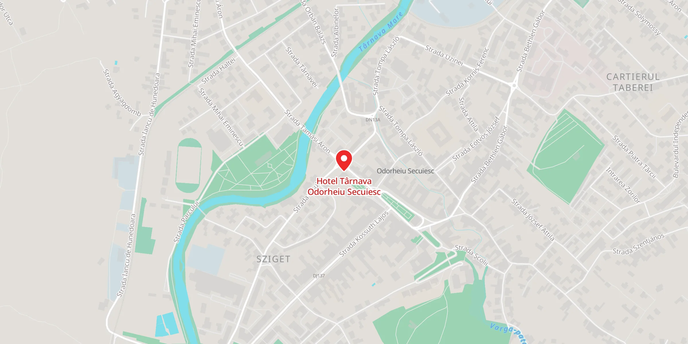 Hartă a locației Hotel Târnava Odorheiu Secuiesc, Piața Városháza 16, Odorheiu Secuiesc, județul Harghita