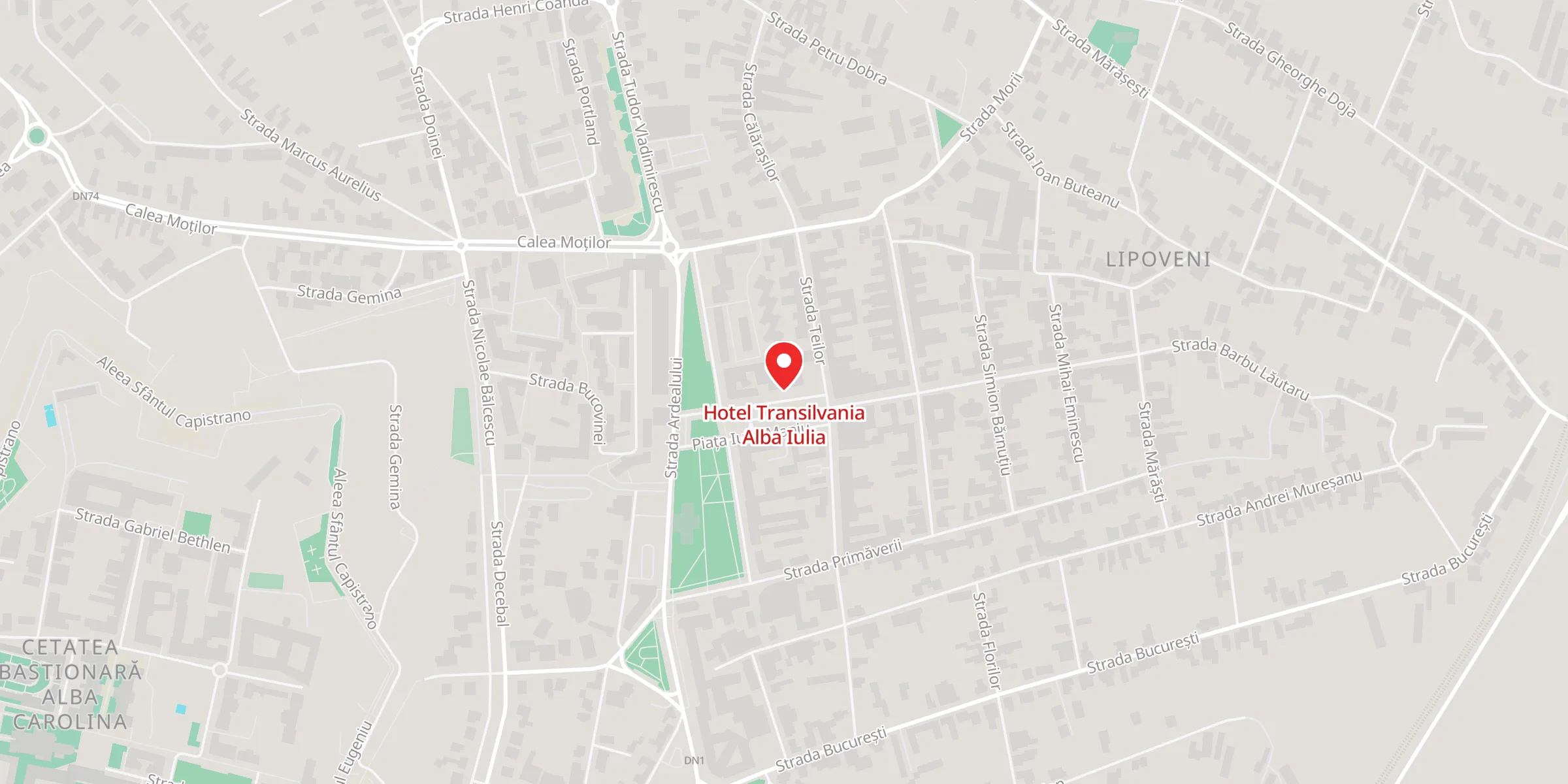 Hartă a locației Hotel Transilvania Alba Iulia, Piața Iuliu Maniu nr. 11, Alba Iulia