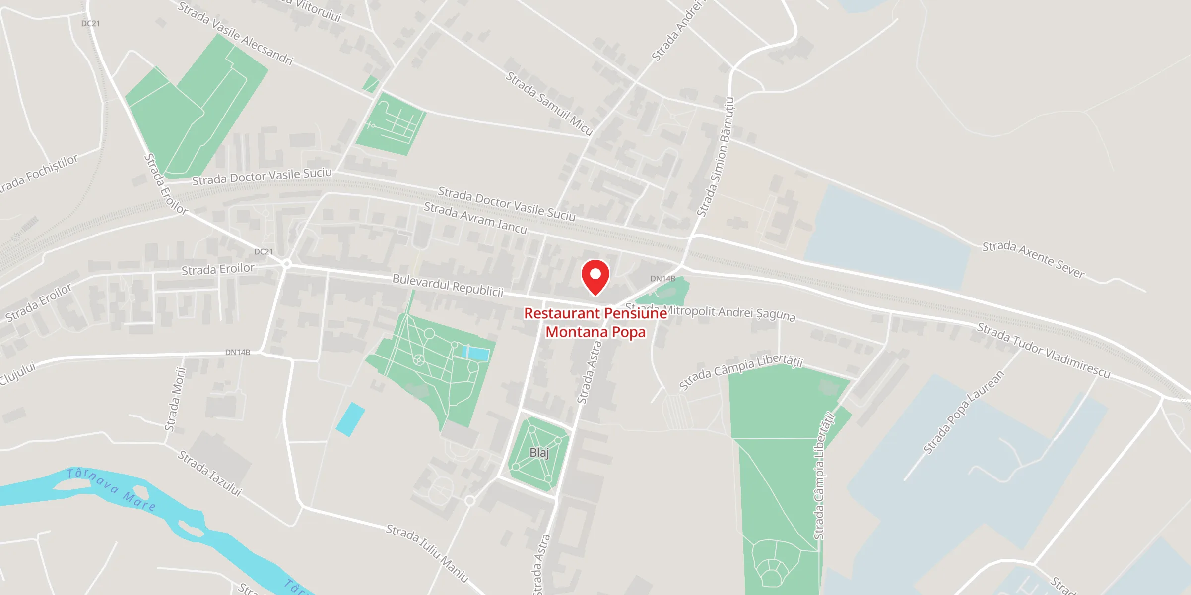 Hartă a locației Restaurant Pensiune Montana Popa, Bulevardul Republicii 4, Blaj, jud. Alba