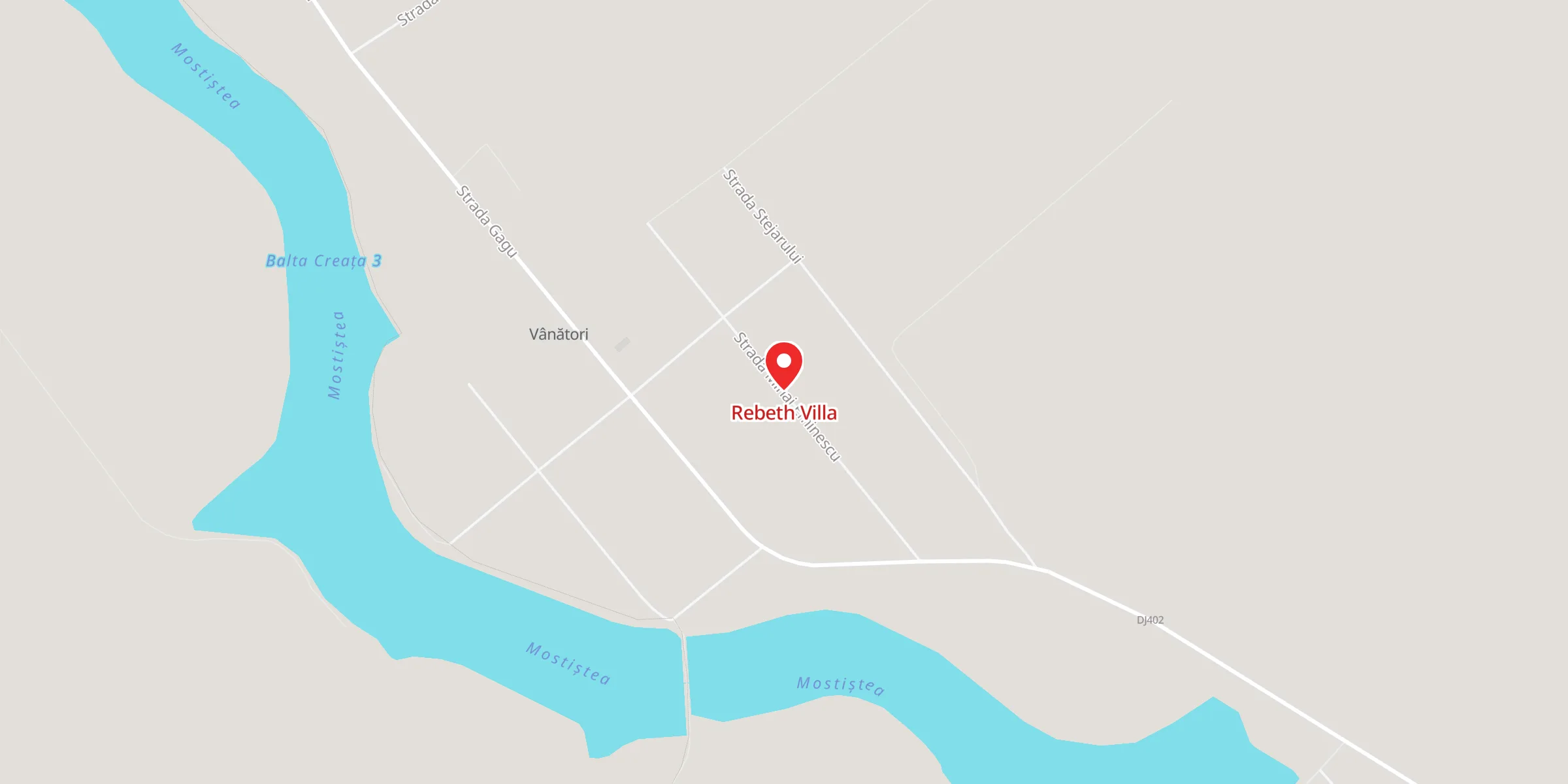Hartă a locației Rebeth Villa, Strada Mihai Eminescu 60, Vânători, comuna Petrăchioaia, Județul Ilfov